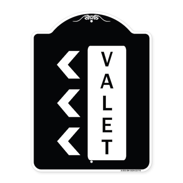 Signmission Designer Series Valet Left Arrow, Black & White Heavy-Gauge Aluminum Sign, 24" x 18", BW-1824-22770 A-DES-BW-1824-22770 - main